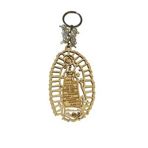 Virgin Mary Santa Maria Wooden Keychain Spanish Prayer Laser Cut Wood Bead Charm